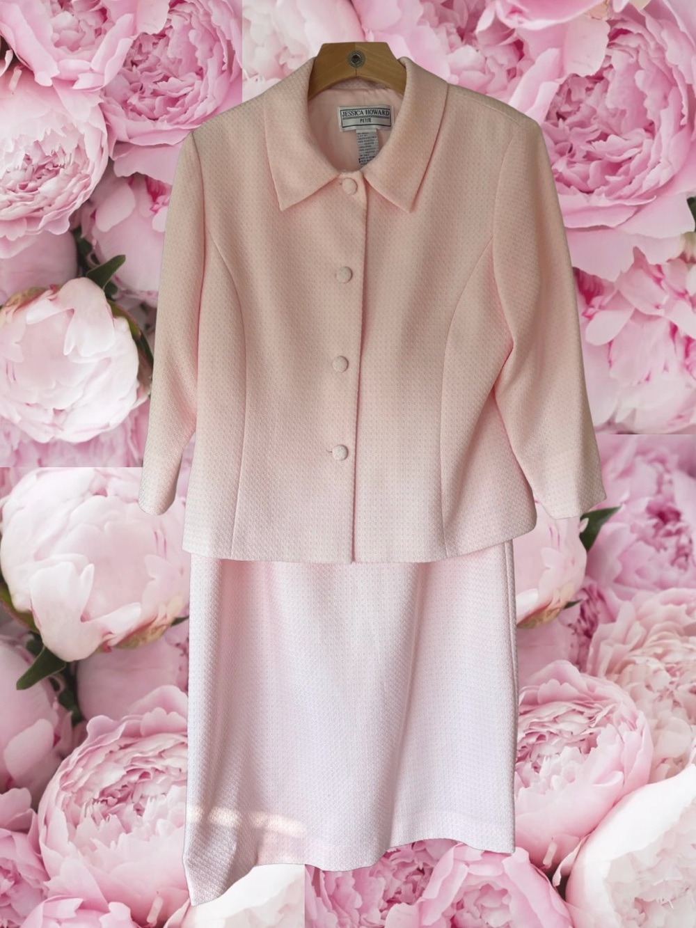 Pink Dress Jacket Pastel Vintage Jessica Howard Petite Matching 2 Piece Collar